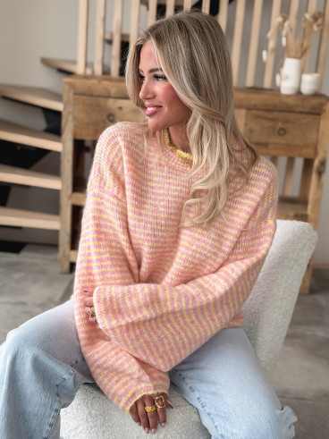 Pull ligné Charlize - Rose/Jaune
