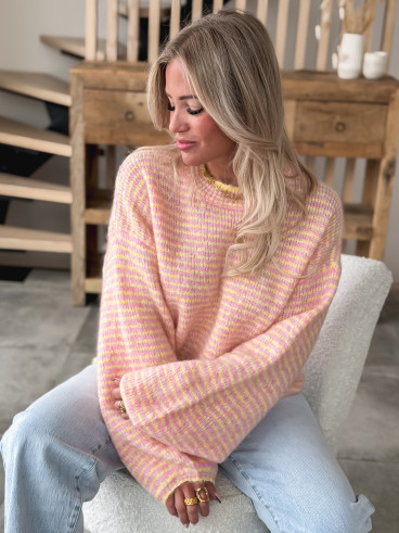 Pull ligné Charlize - Rose/Jaune