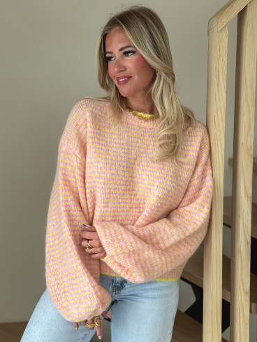 Pull ligné Charlize - Rose/Jaune