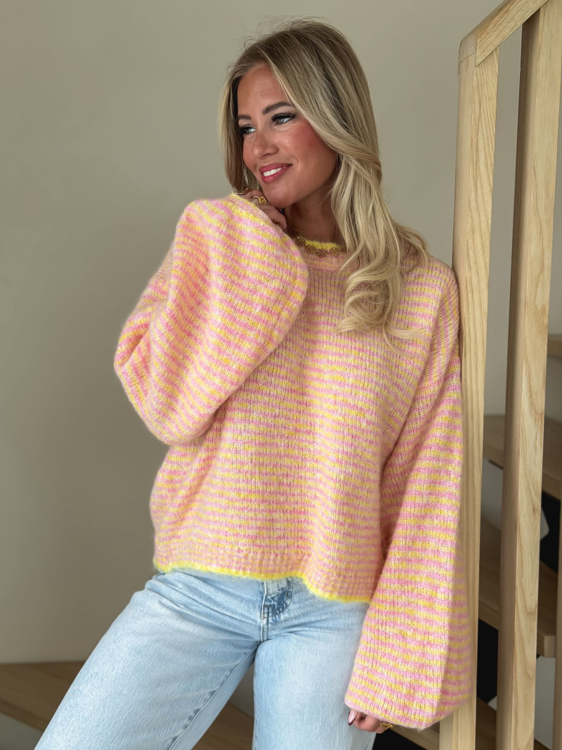 Pull ligné Charlize - Rose/Jaune