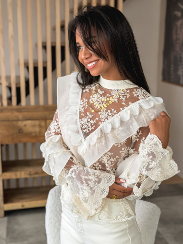 Blouse en dentelle Isia - Ecru