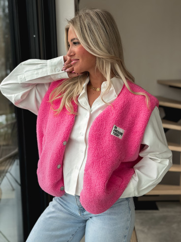 Gilet teddy sans manches Rania - Rose