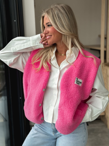Gilet teddy sans manches Rania - Rose
