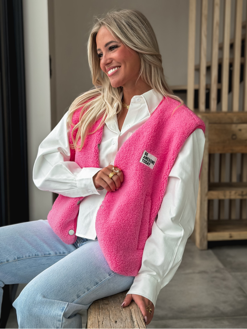Gilet teddy sans manches Rania - Rose