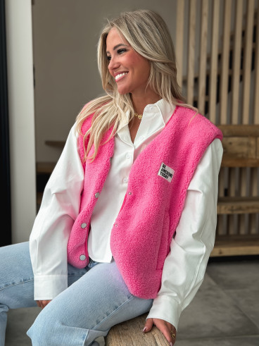 Gilet teddy sans manches Rania - Rose