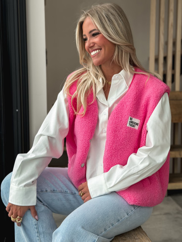 Gilet teddy sans manches Rania - Rose