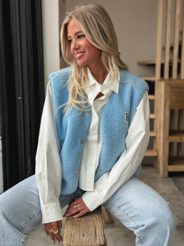 Gilet teddy sans manches Rania - Bleu ciel
