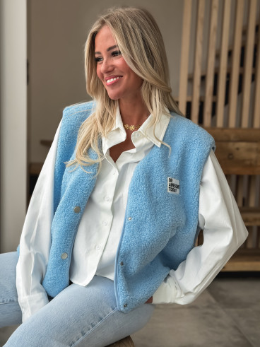 Gilet teddy sans manches Rania - Bleu ciel