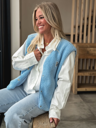 Gilet teddy sans manches Rania - Bleu ciel