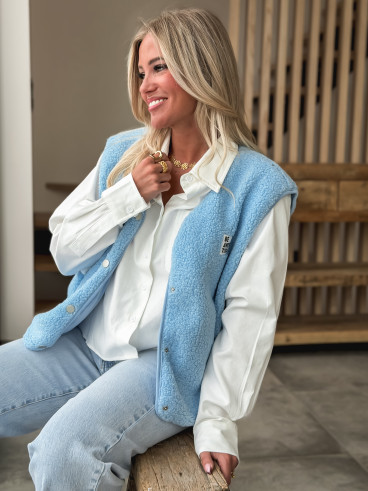 Gilet teddy sans manches Rania - Bleu ciel