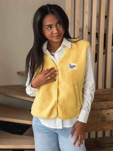 Gilet teddy sans manches Rania- Jaune
