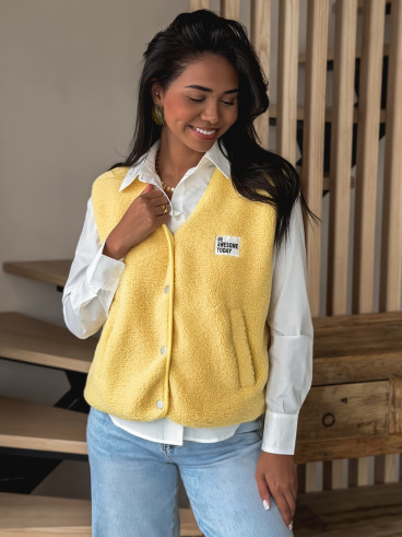 Gilet teddy sans manches Rania- Jaune
