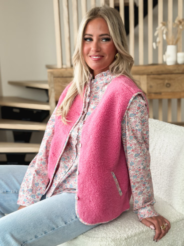 Gilet teddy Floraline - Rose