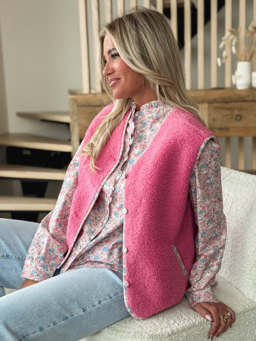 Gilet teddy Floraline - Rose