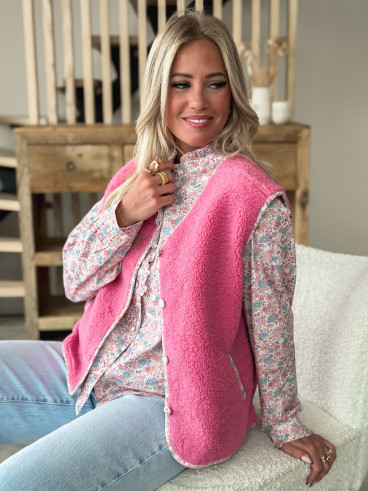 Gilet teddy Floraline - Rose