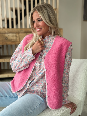 Gilet teddy Floraline - Rose