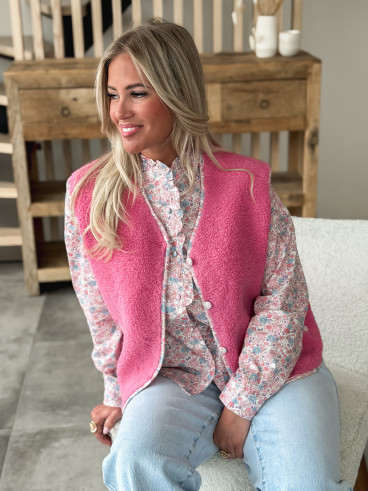 Gilet teddy Floraline - Rose