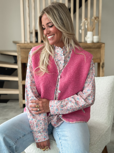 Gilet teddy Floraline - Rose