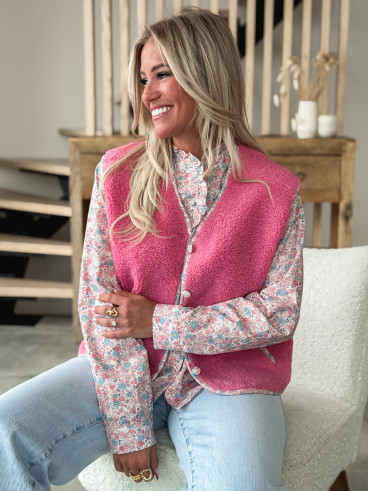 Gilet teddy Floraline - Rose