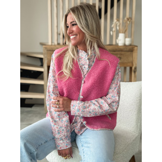 Gilet teddy Floraline - Rose