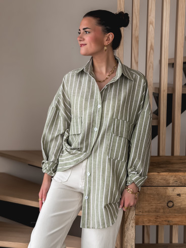 Chemise lignée Isaure - Vert olive