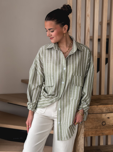 Chemise lignée Isaure - Vert olive