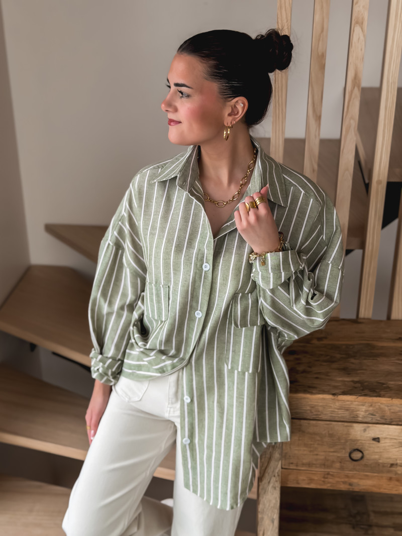 Chemise lignée Isaure - Vert olive