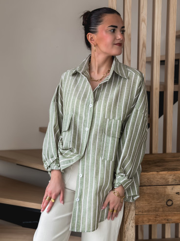 Chemise lignée Isaure - Vert olive