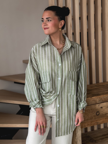 Chemise lignée Isaure - Vert olive
