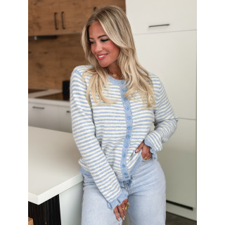 Gilet ligné Mariella - Bleu ciel/Blanc