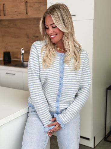 Gilet ligné Mariella - Bleu ciel/Blanc