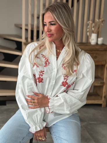 Chemisier Hajar - Blanc/Rose