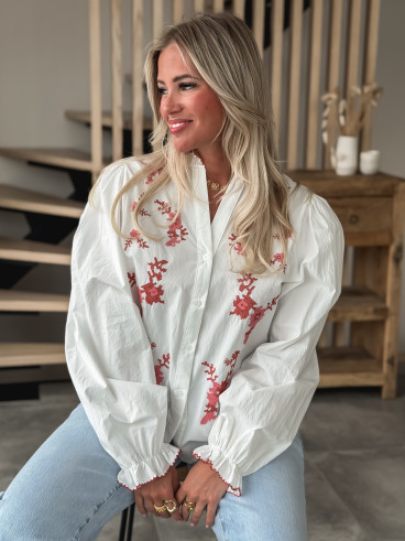 Chemisier Hajar - Blanc/Rose