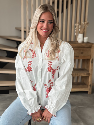 Chemisier Hajar - Blanc/Rose