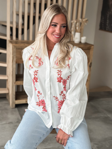 Chemisier Hajar - Blanc/Rose