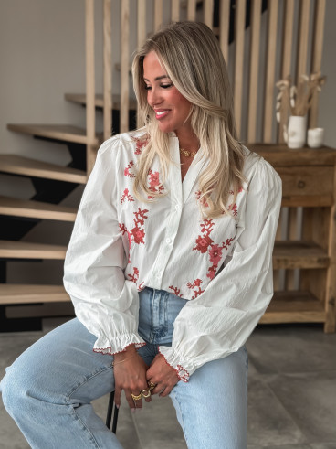 Chemisier Hajar - Blanc/Rose