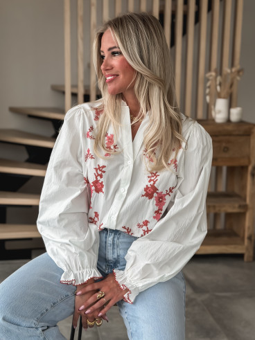 Chemisier Hajar - Blanc/Rose