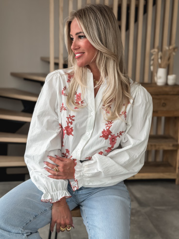 Chemisier Hajar - Blanc/Rose