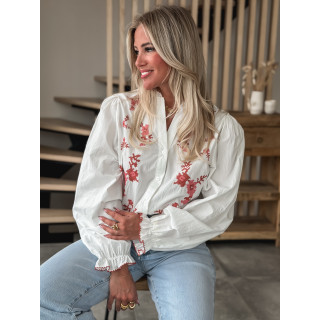 Chemisier Hajar - Blanc/Rose