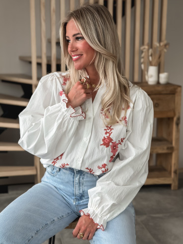 Chemisier Hajar - Blanc/Rose