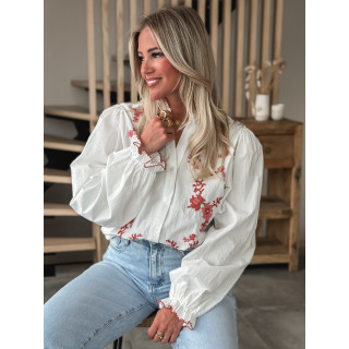 Chemisier Hajar - Blanc/Rose