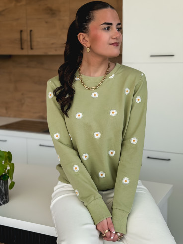 Pull à fleurs Luisa - Kaki