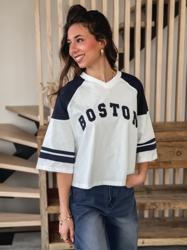 T-shirt Enora - Blanc/Bleu marine