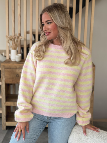 Pull ligné Gretel - Rose/Jaune Pull ligné Gretel - Rose/Jaune