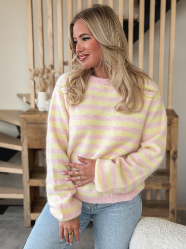Pull ligné Gretel - Rose/Jaune Pull ligné Gretel - Rose/Jaune
