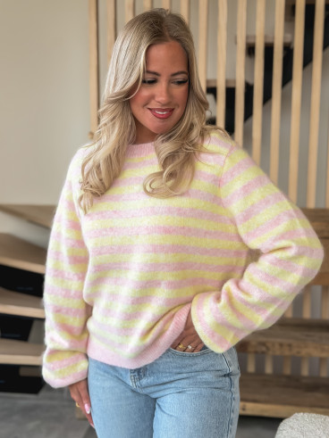 Pull ligné Gretel - Rose/Jaune Pull ligné Gretel - Rose/Jaune