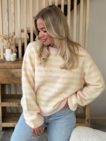 Pull ligné Gretel - Rose/Jaune Pull ligné Gretel - Rose/Jaune