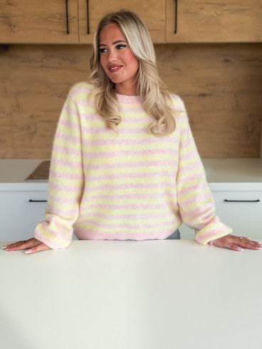 Pull ligné Gretel - Rose/Jaune Pull ligné Gretel - Rose/Jaune