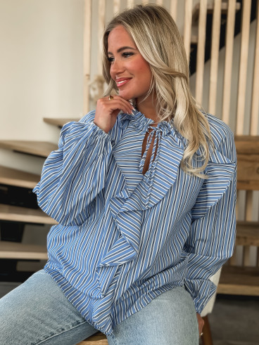 Chemisier ligné Omaya - Bleu