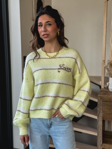 Pull ligné Love - Jaune